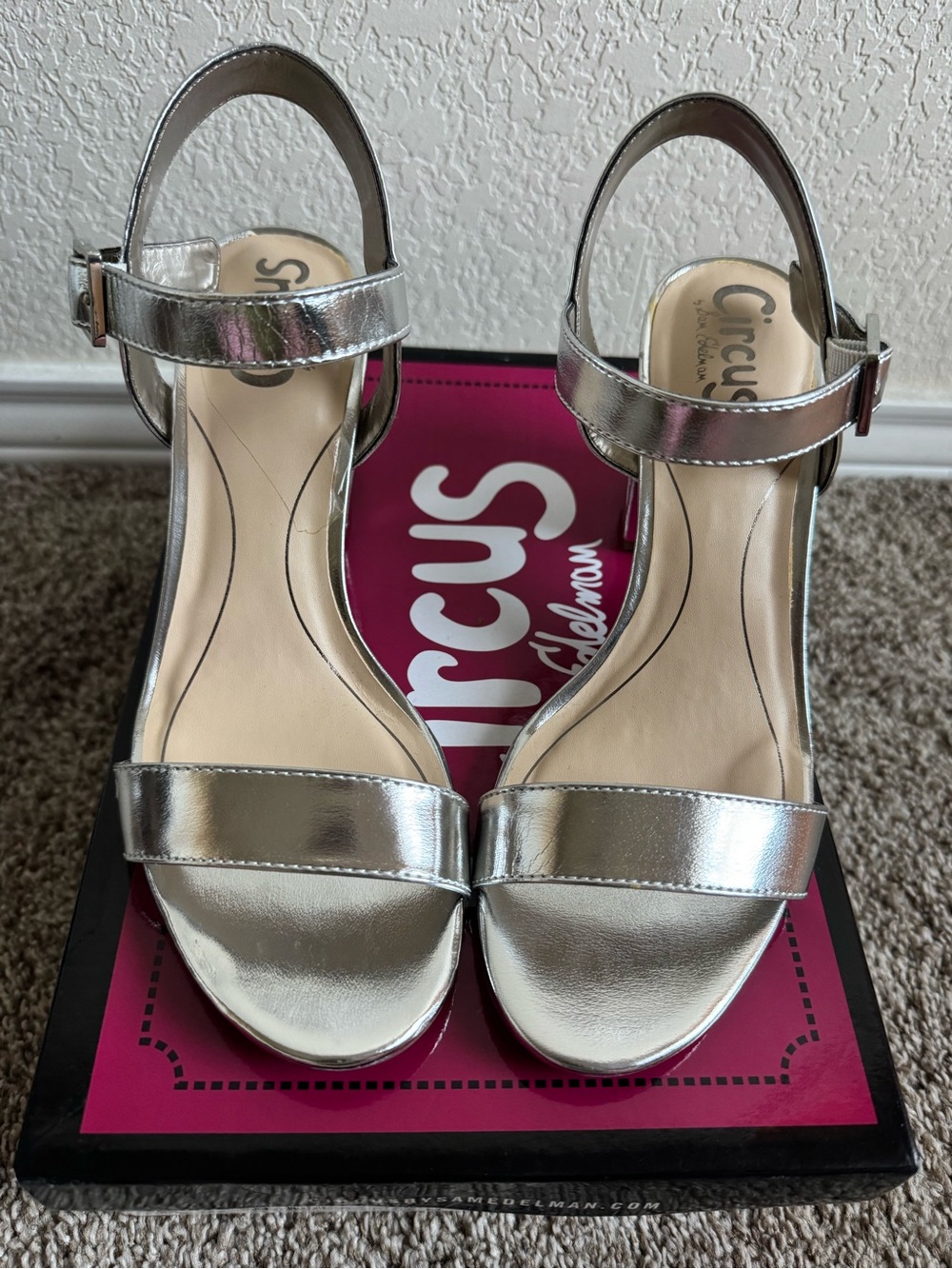 Circus by Sam Edelman Metallic Silver Ankle-Strap Heels